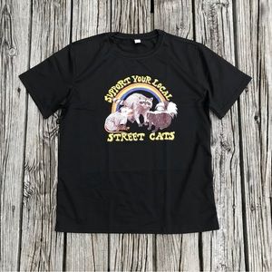 2/$10 NEW Mens M Womens Novelty Support Your Local Street Cats Graphic Print Top